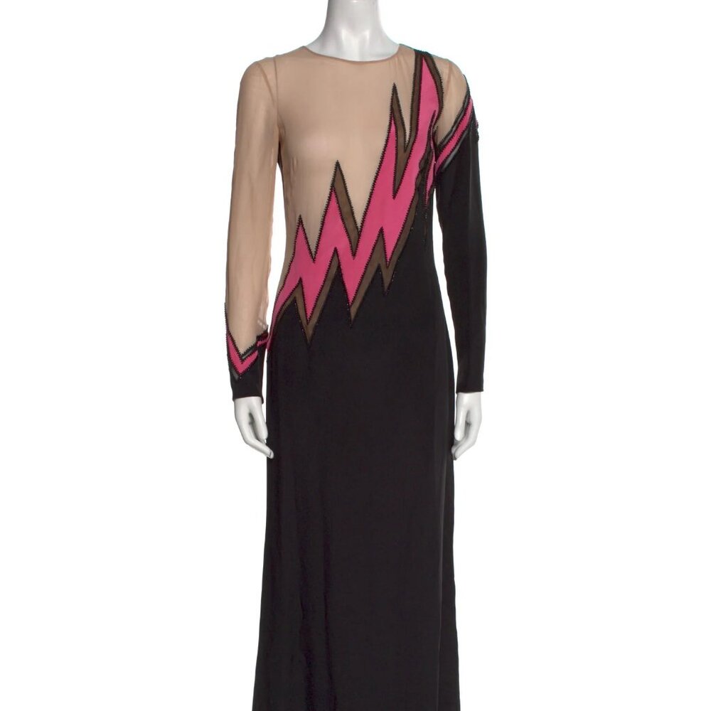 Emilio Pucci Lightning Bolt Asymmetric Runway Dress Black Pink 4 /Small / 34 NWT